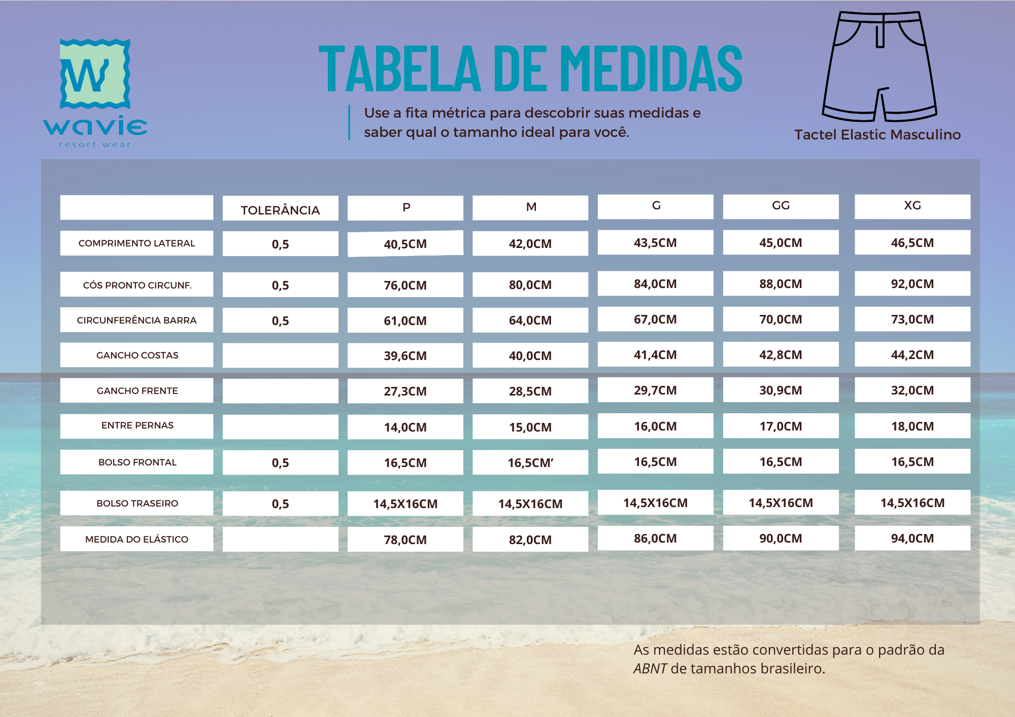 Tabela de medidas elastic masculino