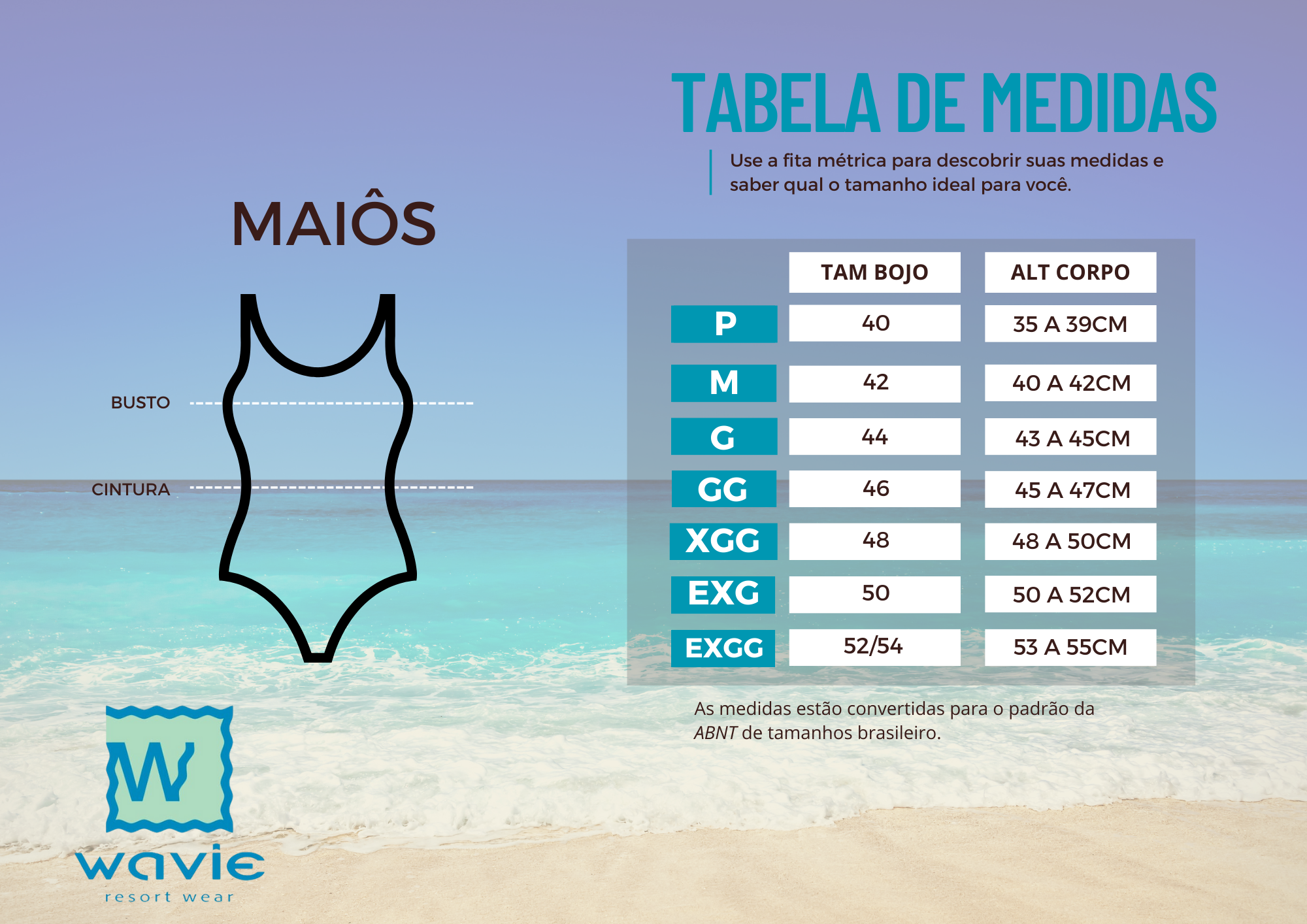 Tabela de medidas maiô