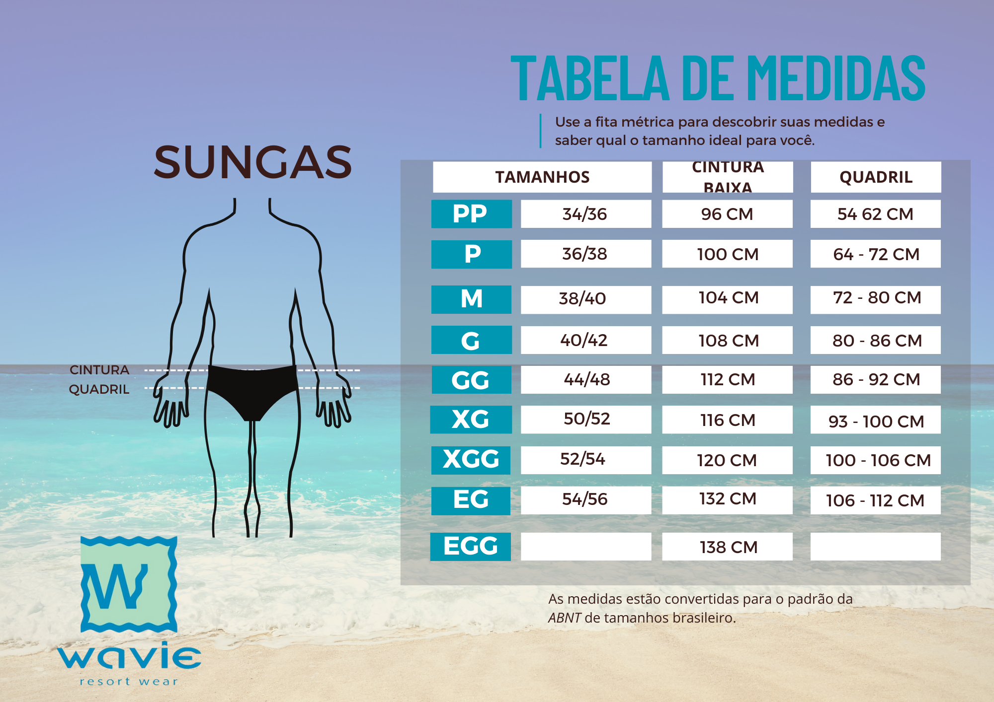 Tabela de medidas sungas