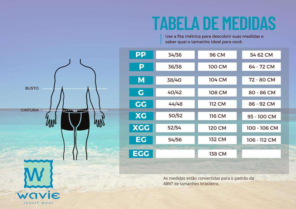 tabela de medidas masculino